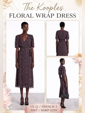The Kooples Floral Wrap Midi Dress NWT US 12 French 3 Tie Waist